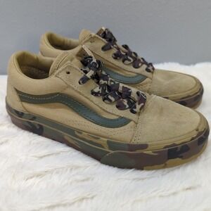 Vans Kids Old Skool Canvas Sneakers Cornstalk/Camo Lace-Up  Size‎ 13 EUC